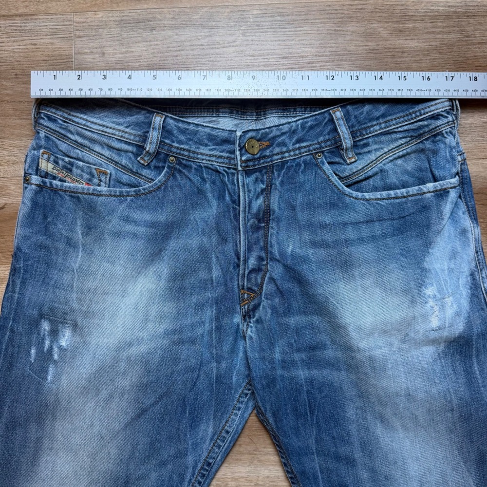 Diesel Poiak Jeans Men 34x32 Blue Distressed Slim Straight Whiskered 008D5 Italy - Picture 14 of 16